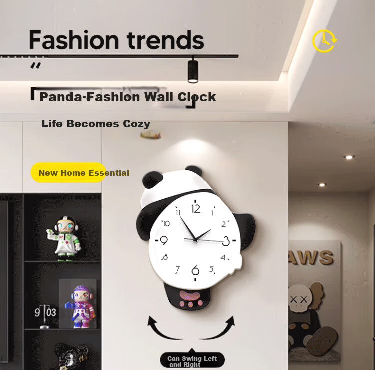 Mao Jiu Jiang 2026 New Panda Wall Clock Modern Minimalist Cream Style Living Room Creative Home Clock 1