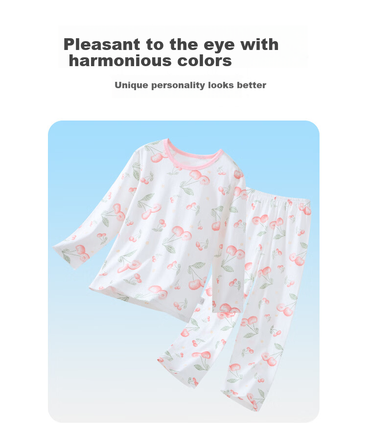 DEESHA [100% Pure Cotton] Children's Pajamas for Girls, Spring And Summer Thin Home Wear, Long-Sleeve Air Conditioning Suit Set 4