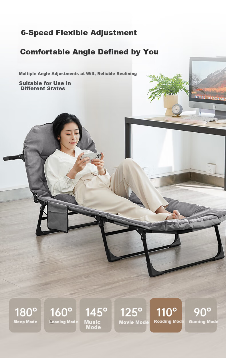 Restar Folding Single Nap Bed Hospital Care Bed Military Cot Recliner Office Nap Waist Support - 190cm Gray 9