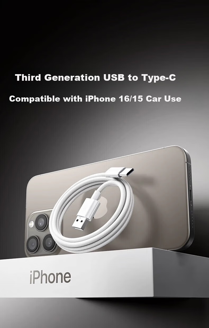 Beiyipin Apple 16 Charging Cable Carplay Screen Mirroring Apple 15 Data Cable USB to Type-C Fast Charging Braided Cable for iPhone 16 Pro Max Mobile iPad 2