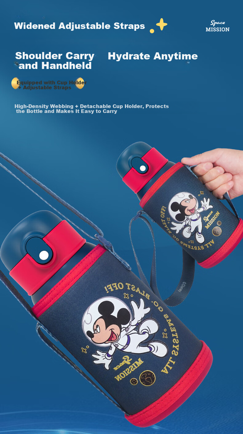 Disney Kids Insulated Straw Drinking Cup 316 Stainless Steel Large Capacity with Cup Sleeve Double Lid Water Bottle 650ml Mickey 9