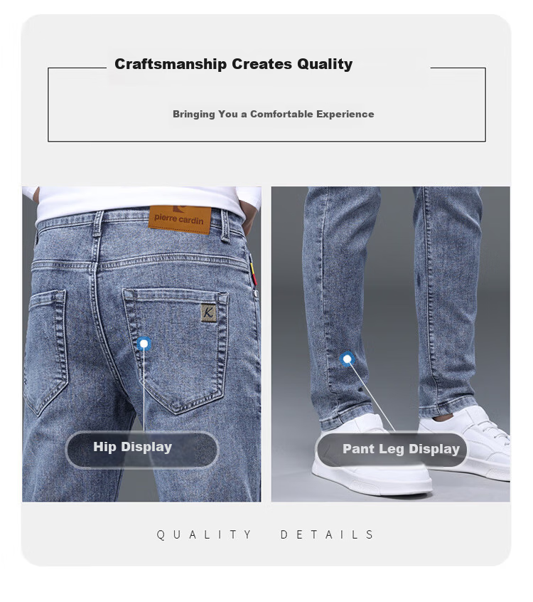 Pierre Cardin Men's Jeans Spring Summer Trendy High-End Casual Slim Fit Tapered Pants Blue 28 5