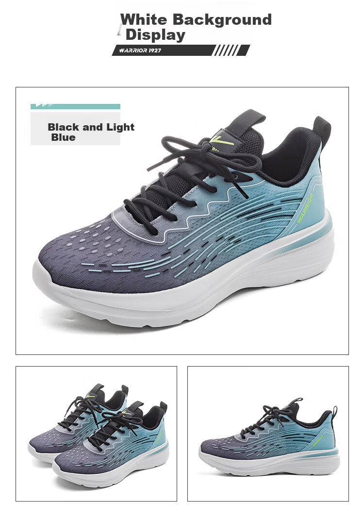 Warrior Men's Sports Shoes 2026 Summer New Soft Sole Lightweight Trendy Running Shoes Black Light Blue Size 39 (245mm) 17