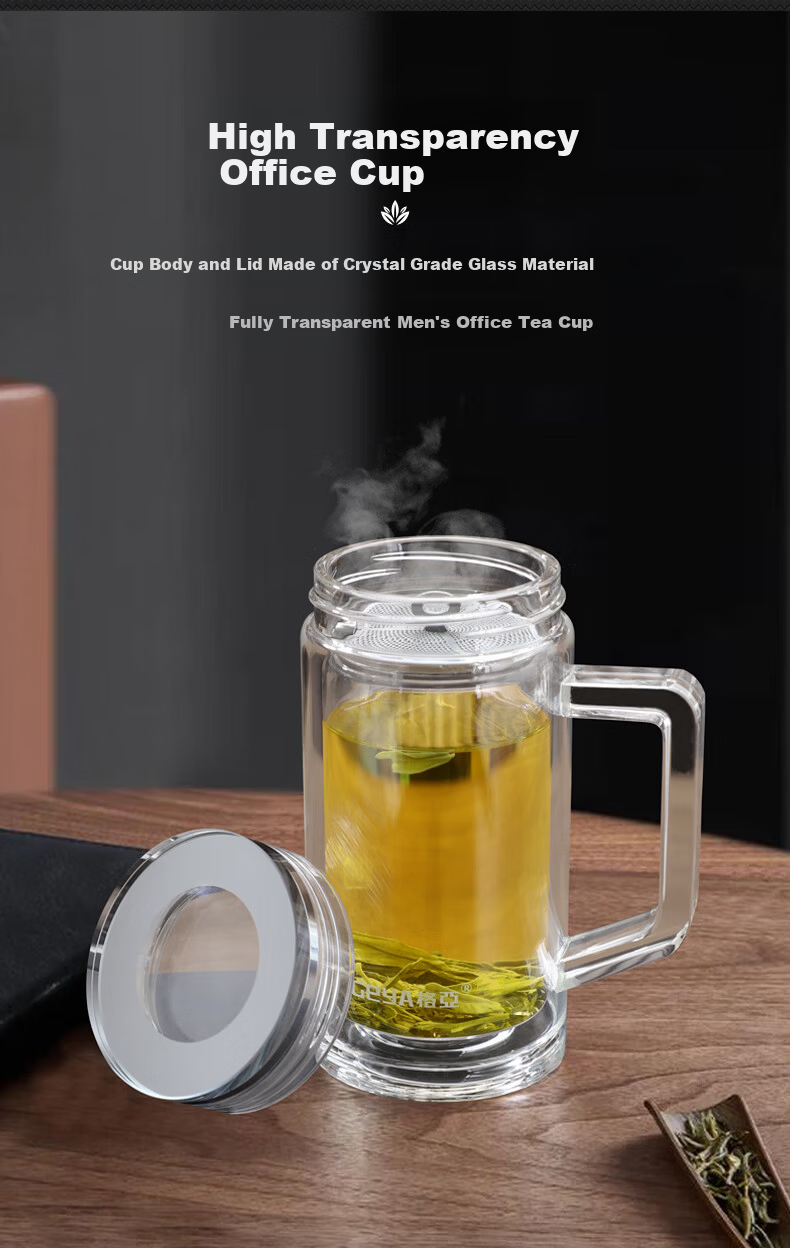 GEYA Mingyuan Office Double-Layer Glass Cup Men's Glass Water Cup with Handle Custom Glass Tea Cup 5
