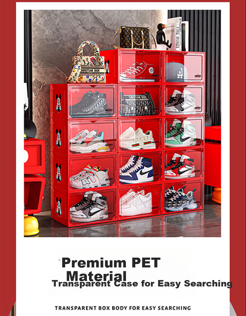 Disney Transparent Shoe Box Dustproof Moisture-Proof Shoe Cabinet Front-Opening Storage Box Red 1-Pack 1