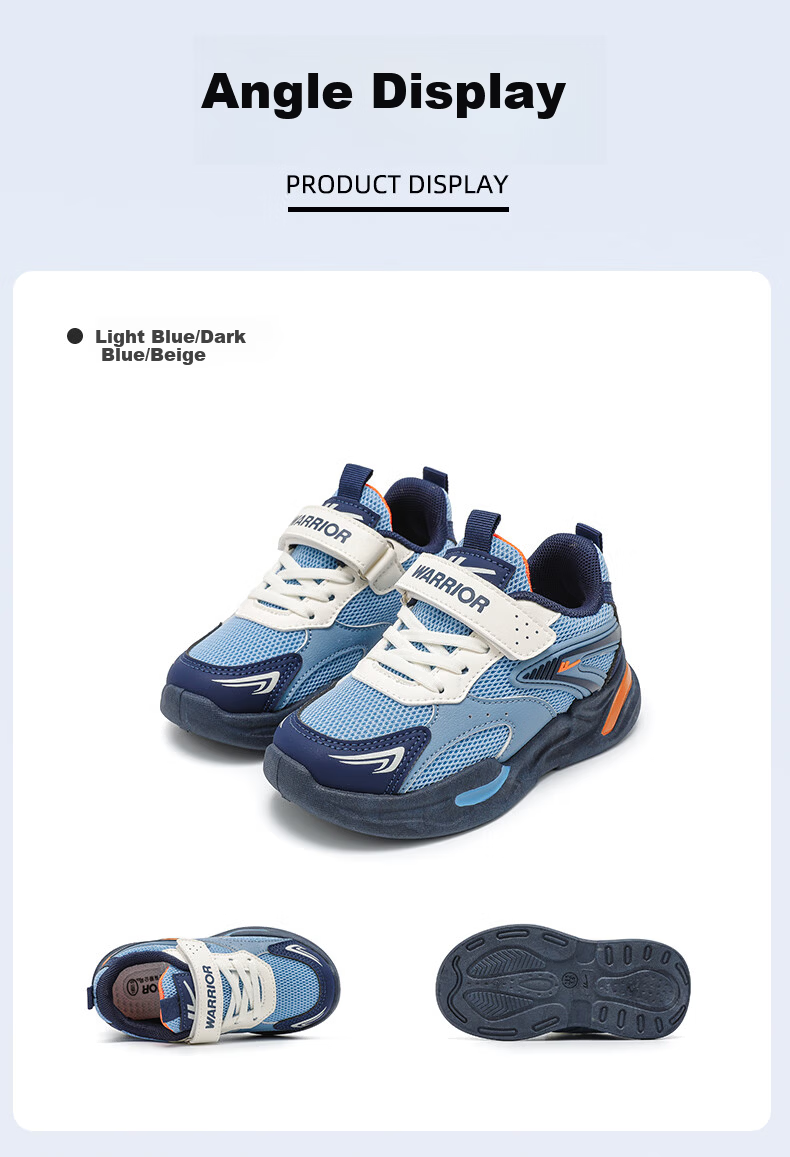 Warrior Boys' Shoes, Spring And Autumn Children's Sneakers, Casual Breathable Running Shoes WZ(CL)-0972, Navy Blue/gray/beige, Size 36 19