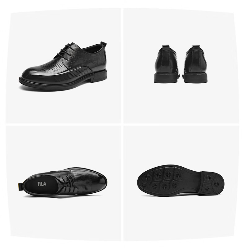 HLA Men's Classic Full-Grain Leather Formal Business Derby Shoes HAAPXM1FBA168 Black Size 43 17