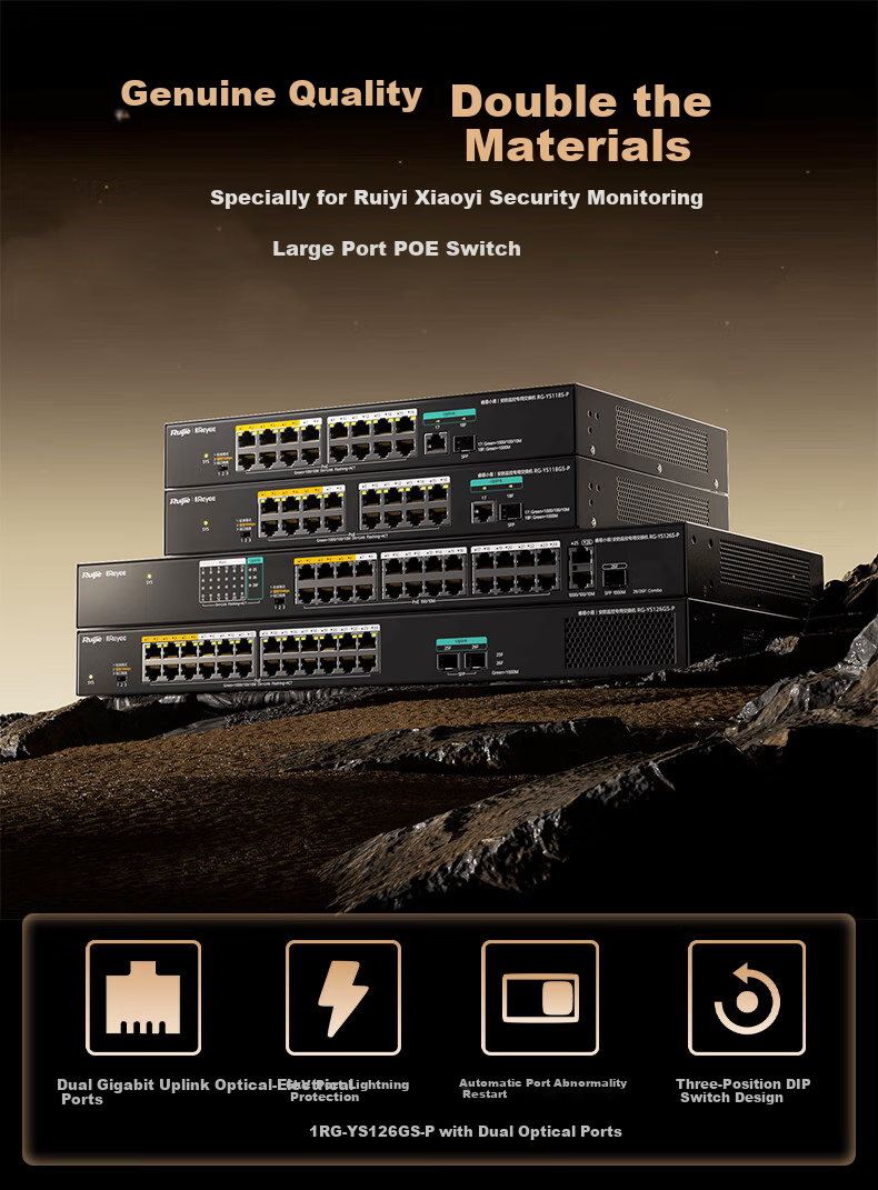 Ruijie 16-Port Gigabit PoE Surveillance Switch RG-YS118GS-P 180W PoE Power Supports Full Load 16x 400W Cameras PoE Power Supply for Cameras 2