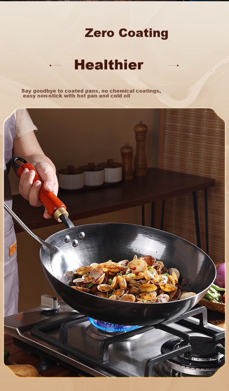 Jinchun Zhangqiu Iron Wok Non-Coated Non-Stick Authentic Cast Iron Round Bottom Gas Stove 34cm 4