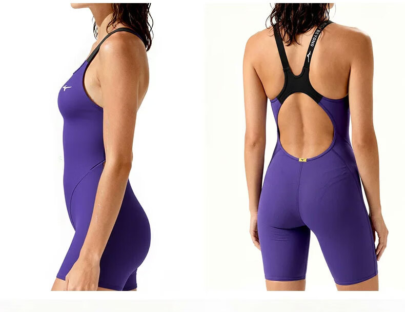 MIZUNO Women's One-Piece Five-Point Professional Training Quick-Dry Breathable Slimming Hot Spring Swimsuit AD335 Dark Purple M 18