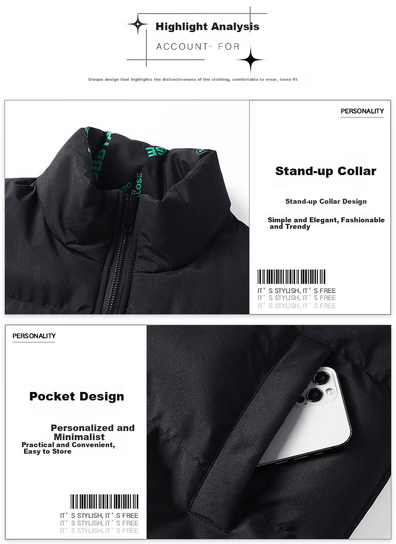 NASA MARVEL Cotton Vest Autumn Winter Men's Sleeveless Stand Collar Reversible Warm Couple Jacket Black 4XL 4