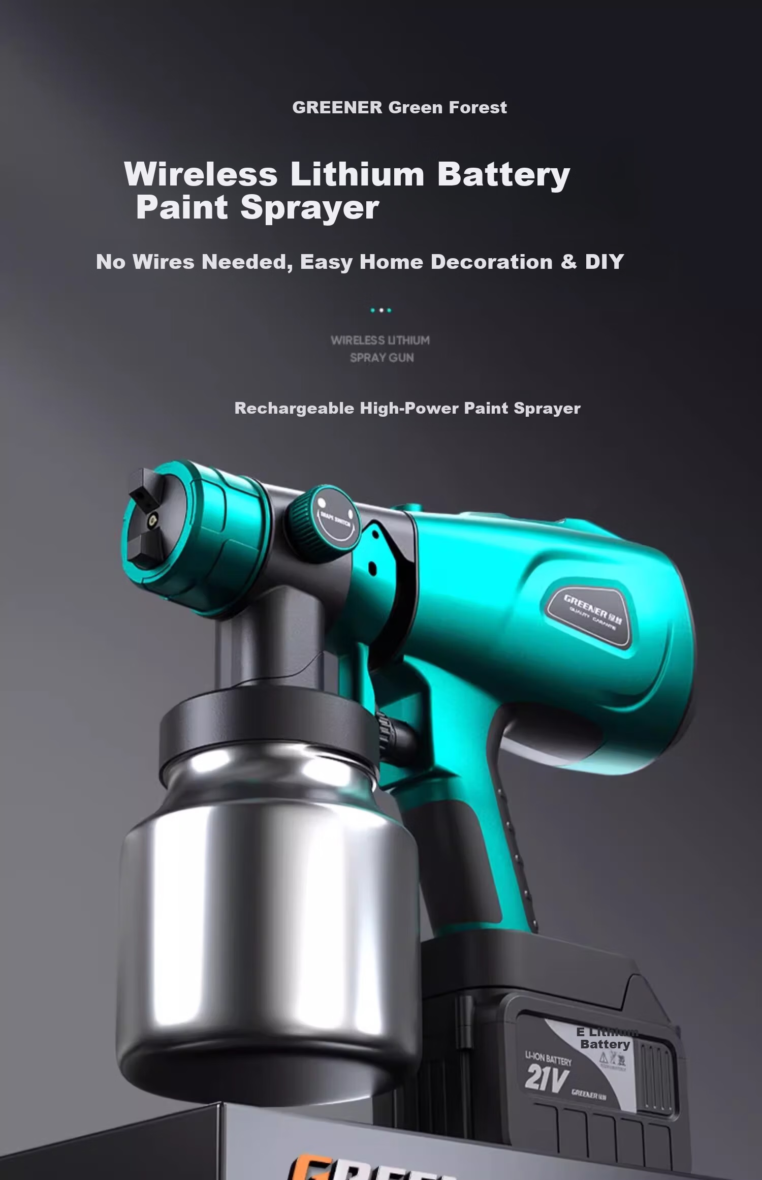 GREENER Electric Spray Gun Lithium Battery Spray Paint Machine Latex Paint Atomization Coating Sprayer [Two Batteries and One Charger] 1