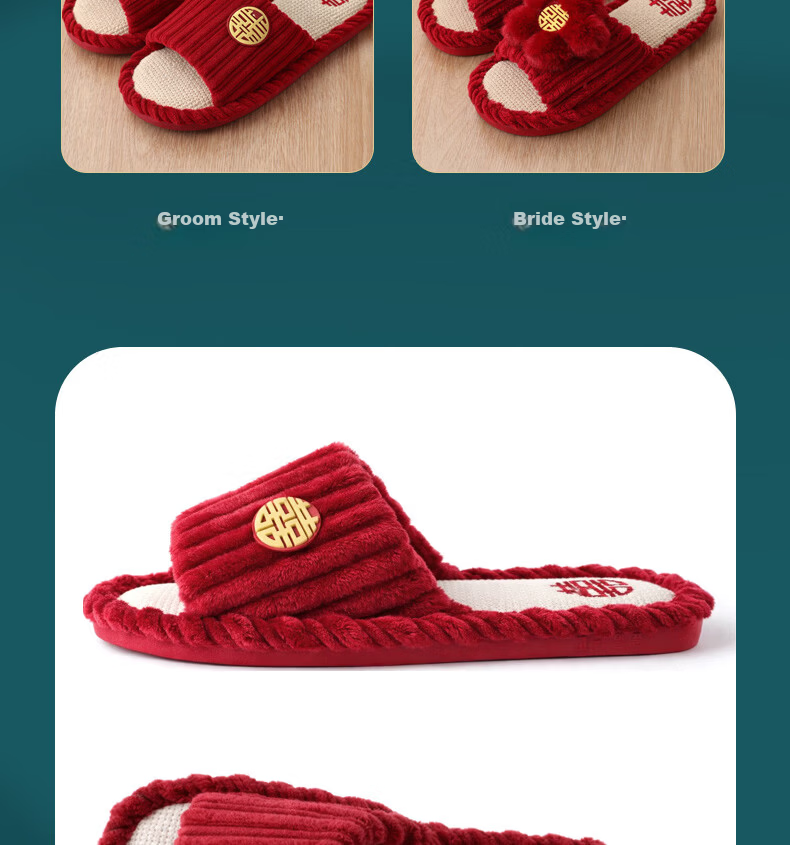 FOOTOPPO Couples Wedding Linen Red Slippers New Bridal Red Shoes Women's Summer Bright Red Pure Linen Soft Sole Slippers Men 11