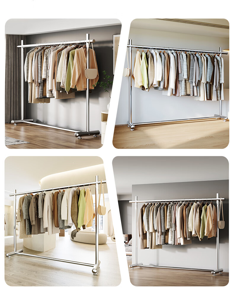 Yicai Nianhua Stainless Steel Floor Clothes Drying Rack Thickened Indoor Hanging Clothes Rod Mobile Balcony Clothes Rack 2858 21