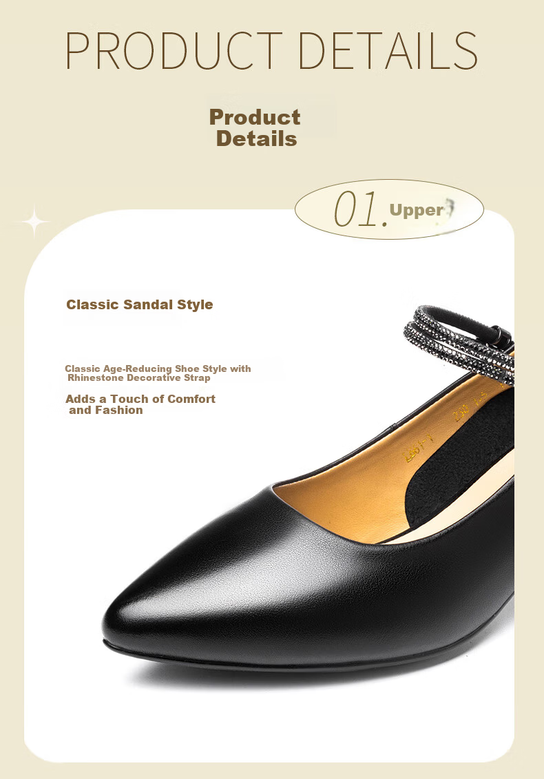 LAORENTOU High Heels for Women, Top-Grain Leather, Chunky Heel, Single-Strap Buckle Work Shoes, French Style Women's Shoes, LB61 White, Size 37 2