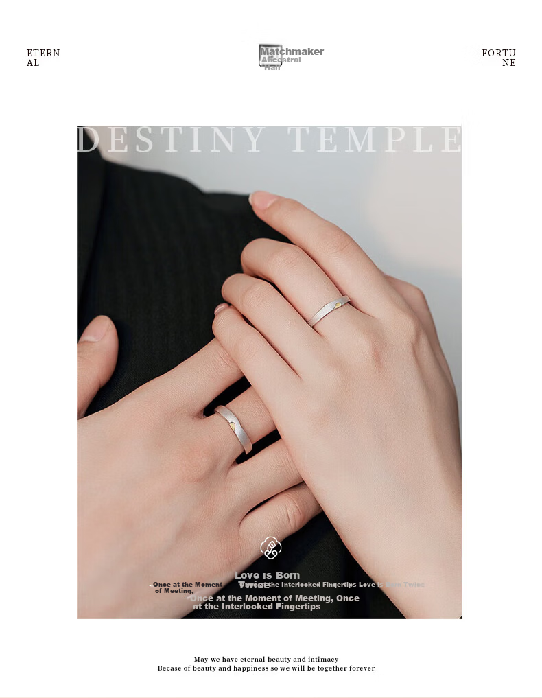 DESTINY TEMPLE "Matchmaker's Blessing" 925 Silver Heart Couple Rings Valentine's Day Rose Gift Box 7