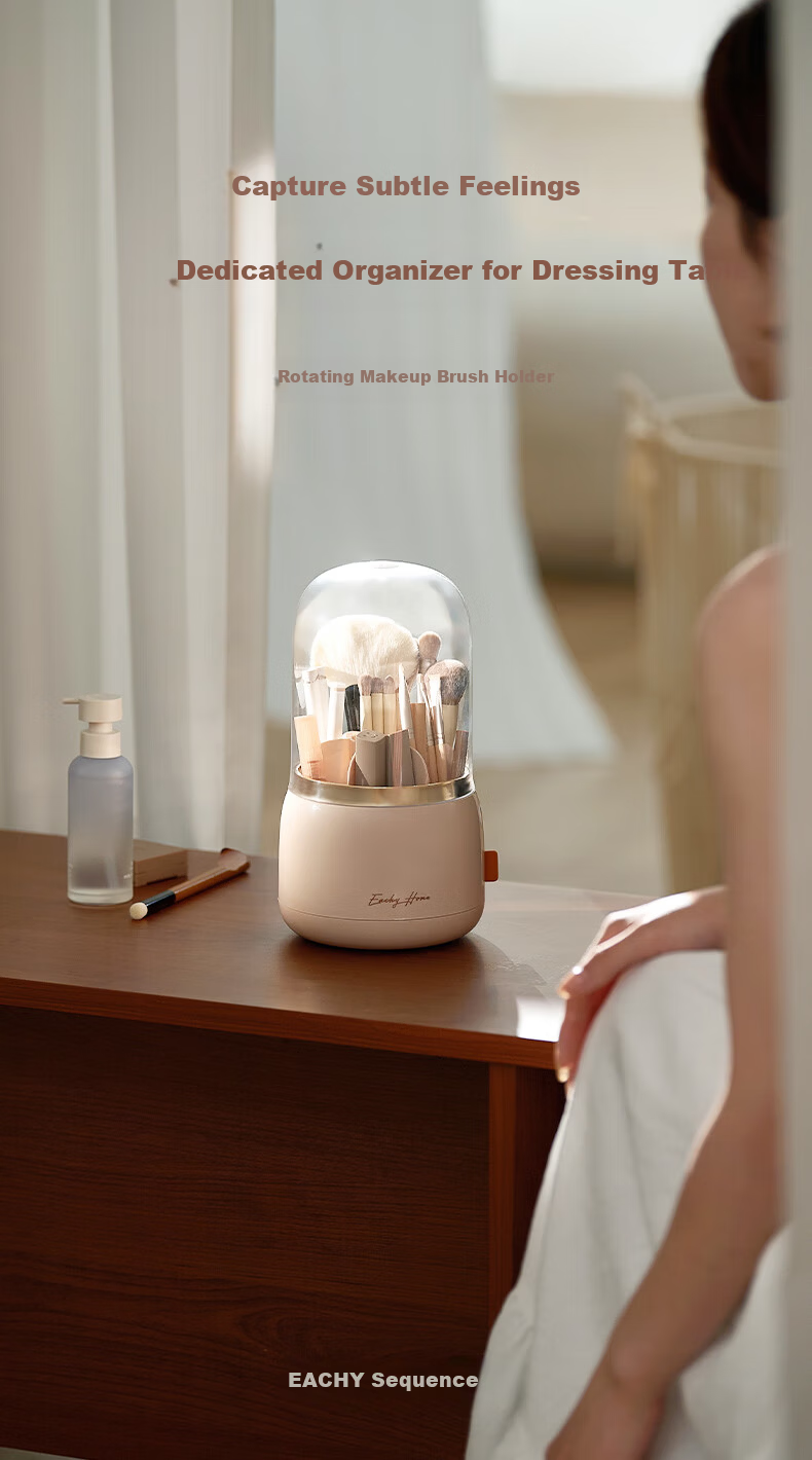 EACHY Makeup Brush Storage Cylinder Dustproof High-Capacity Desktop Cosmetic Organizer Rotatable 2