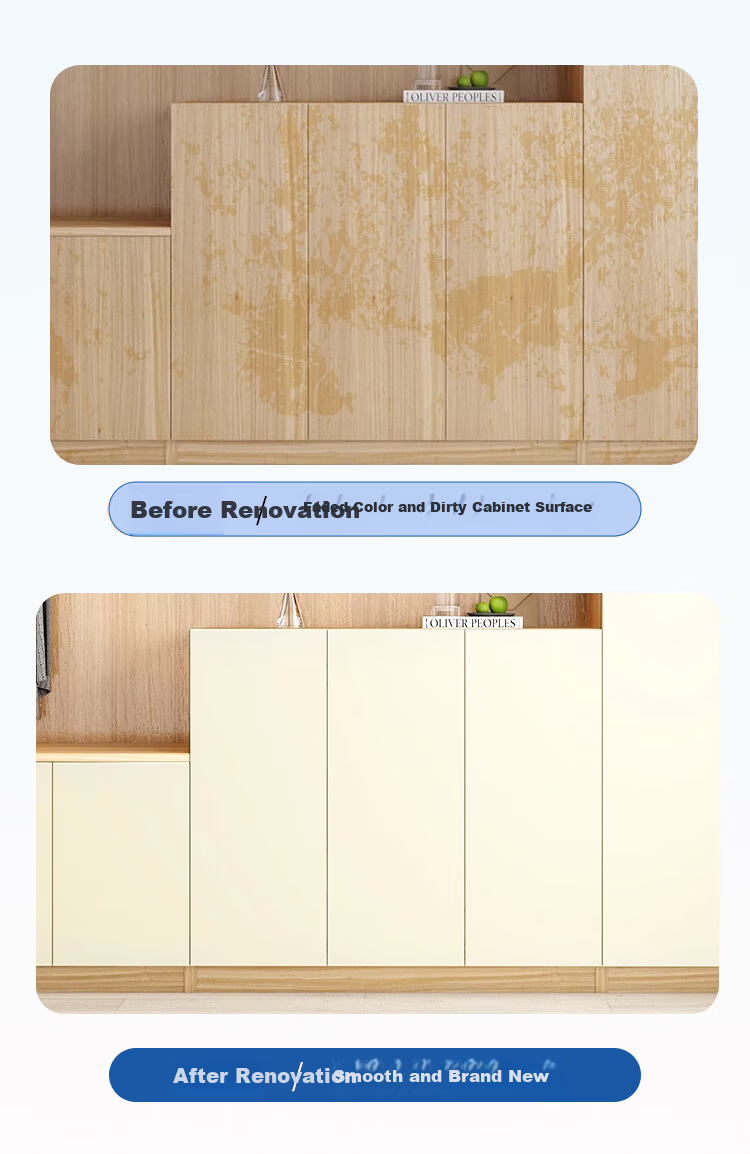 Qinghua Self-Adhesive Wallpaper Desktop Sticker Wall Sticker Wardrobe Furniture Film Color Change Renovation Sticker Light Beige 60*300cm 5