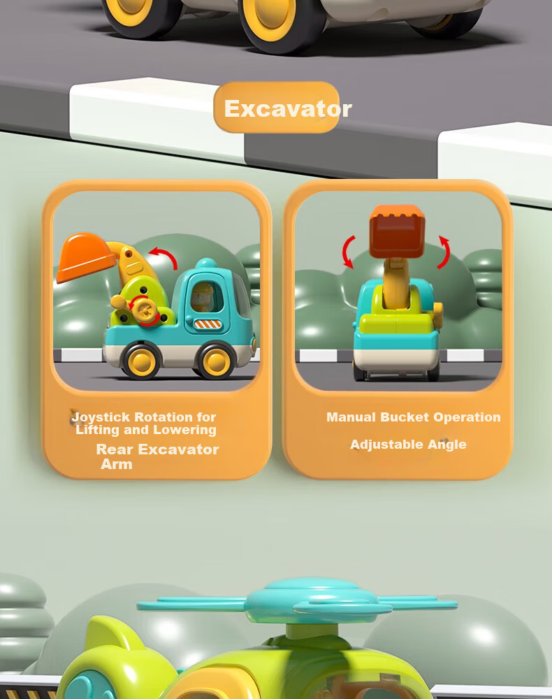 GOODWAY Children's Toy Car for Ages 1-3, Fire Truck Excavator with Inertia Sliding, Gentle on Hands, Gift Box Set, Birthday Present 13