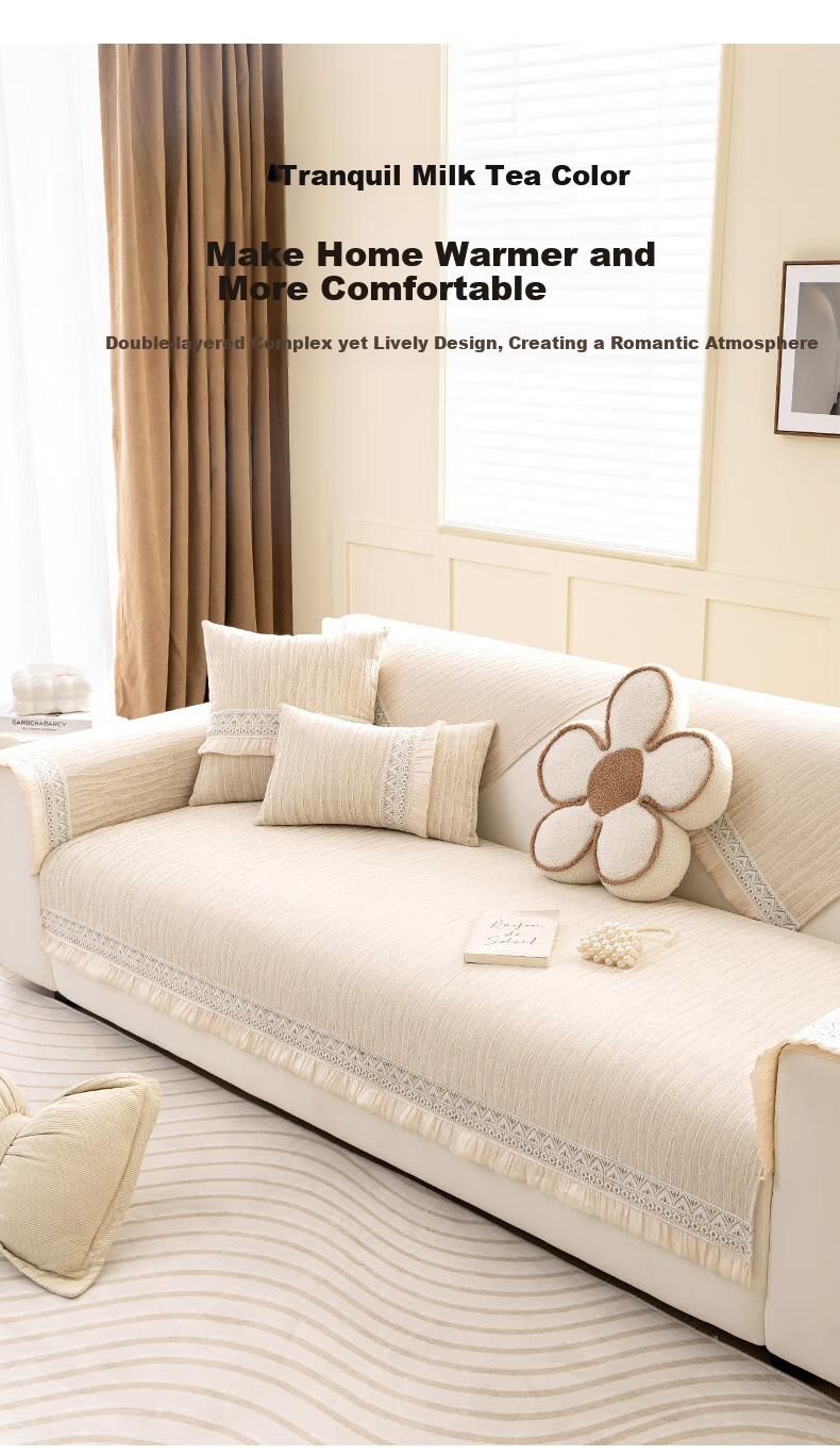 Wuyinliangpin French-Style Sofa Cover, All-Season Non-Slip Seat Cushion, Luxury Sofa Slipcover, Spring Sun Beige, 90*240cm 6