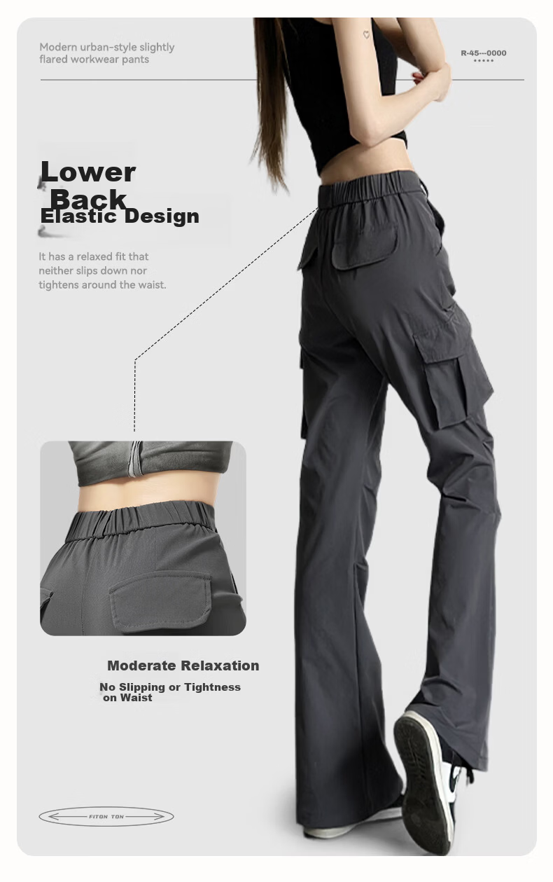 FitonTon Women's American Style Slight Flare Cargo Pants 2026 Summer New High Waist Slim Retro Flared Casual Pants 5