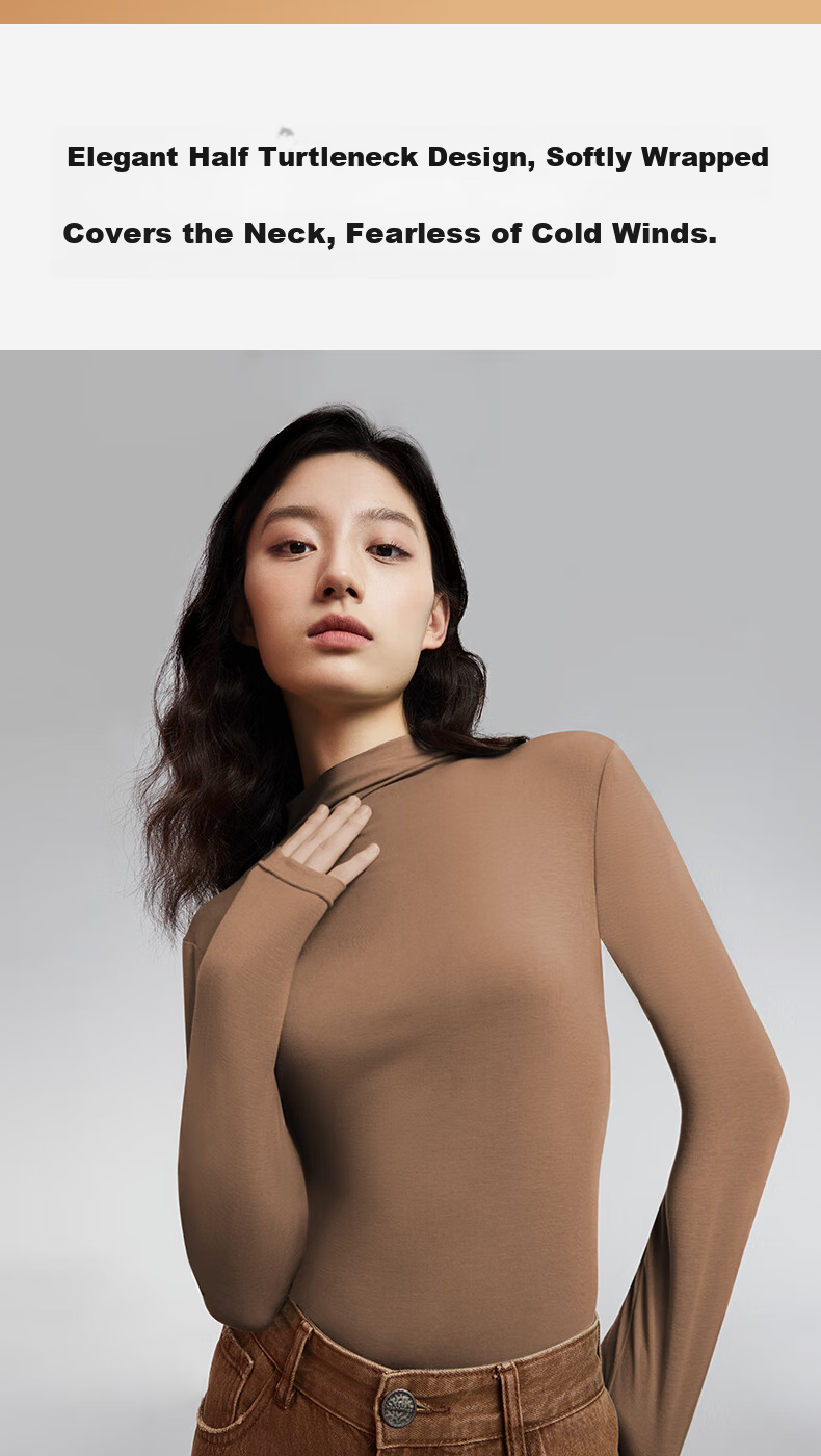 Youkeshu Autumn Modal Women's Half Turtleneck Seamless Body Shaping Nude Feel Base Layer Top Dark Coffee L 6