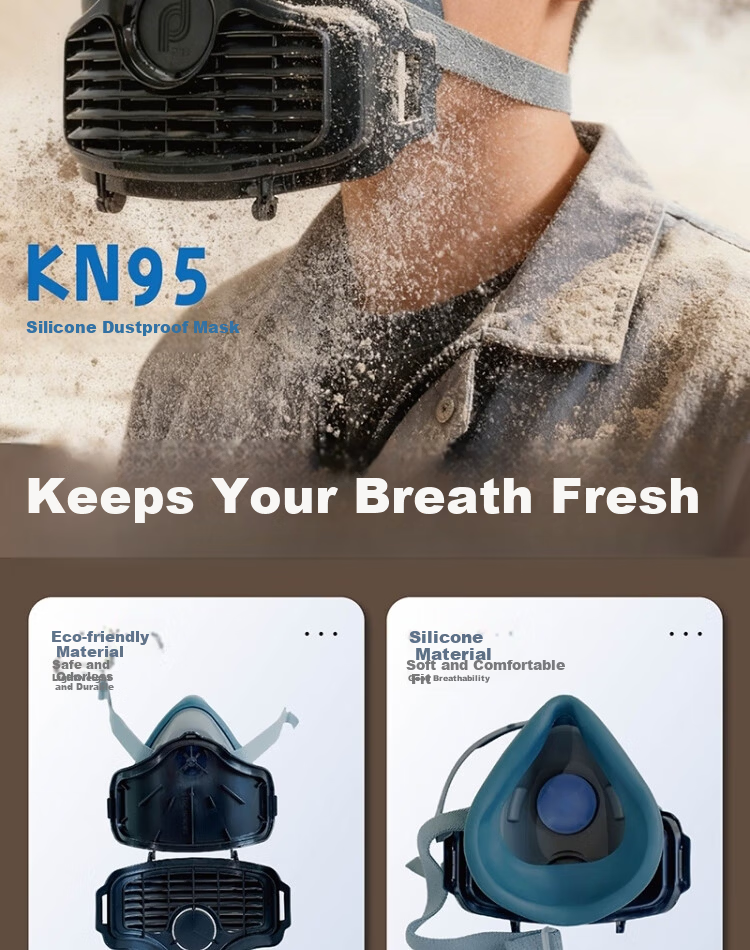 Puda Dust Mask, Heavy-Duty Grinding Face Shield for Industrial Dust, Welding, Renovation, Painting, Coal Mining, Cement, Smog And Droplet Protection, Liquid Silicone Mask FC-8017 with 20 Filter Pads Included 2