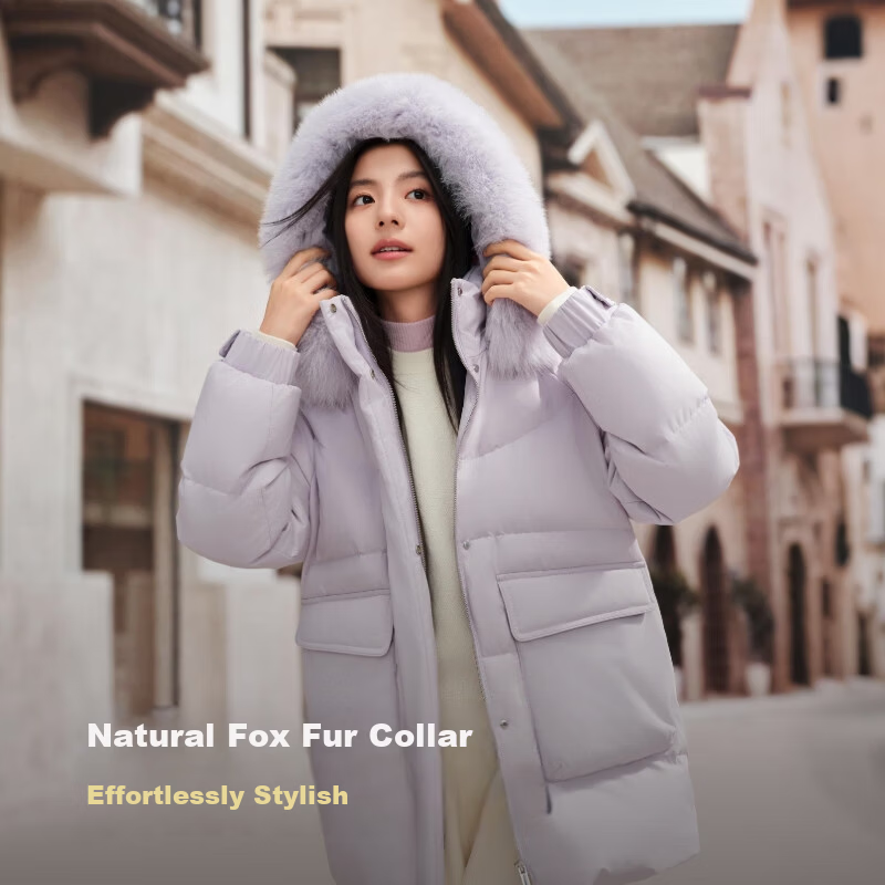 Bosideng Off-Season Women's 90% Down Thickened Stand Collar Loose Mid-Length Large Fur Collar Mall-Style Down Jacket