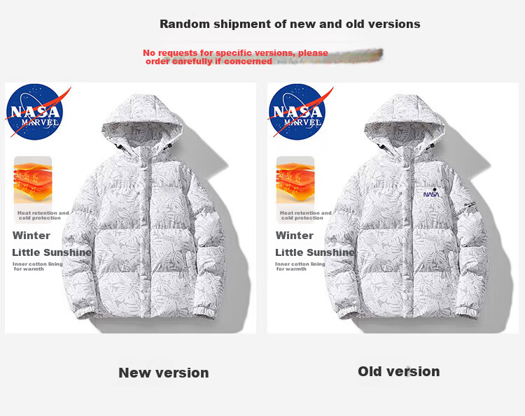 NASA MARVEL Men's Winter Padded Cotton Jacket Fleece Lined Thickened Hooded Outdoor Casual Trendy Coat 8