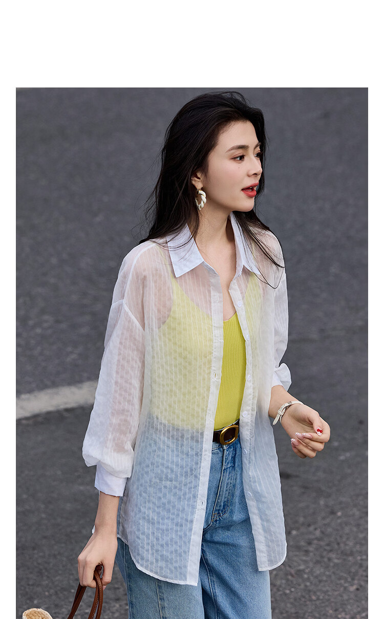 Demana Lazy Daily Spring Simple Style Lapel Striped Loose Slimming Concealing Petite Shirt for Women High-End Feel 11