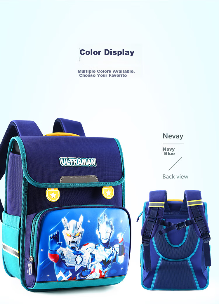 S.X-ZEBRA Ultraman Children's School Backpack for Boys Grades 1-3, Large Capacity Lightweight Navy Blue Backpack 6