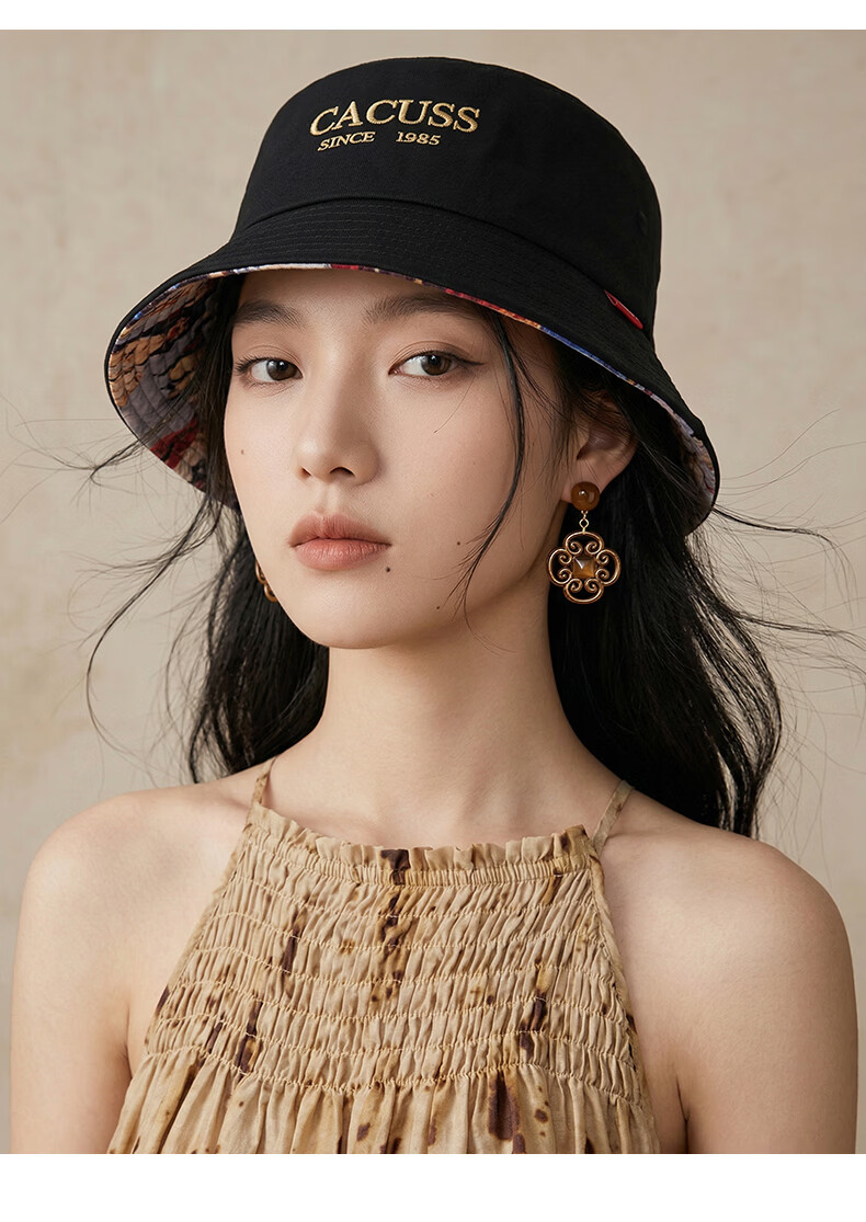 CACUSS Unisex Cotton Bucket Hat Four-Season Sun Protection Outdoor Wide Brim Fashion Fisherman Hat Autumn Black Medium 4