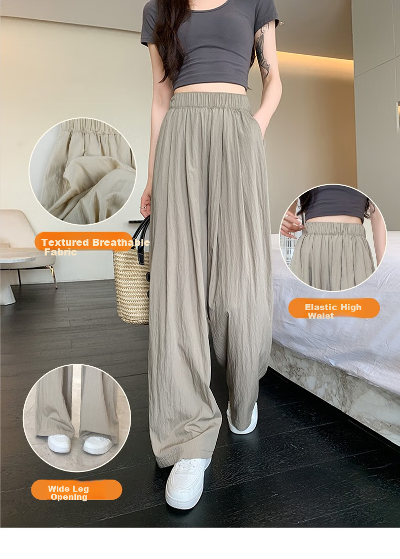 LangSha Ice Silk Wide-Leg Pants for Women, Summer High-Waisted Draping Straight Cotton Linen Casual Trousers, Japanese-Style Yamamoto Pants, Women's Lazy Style 3