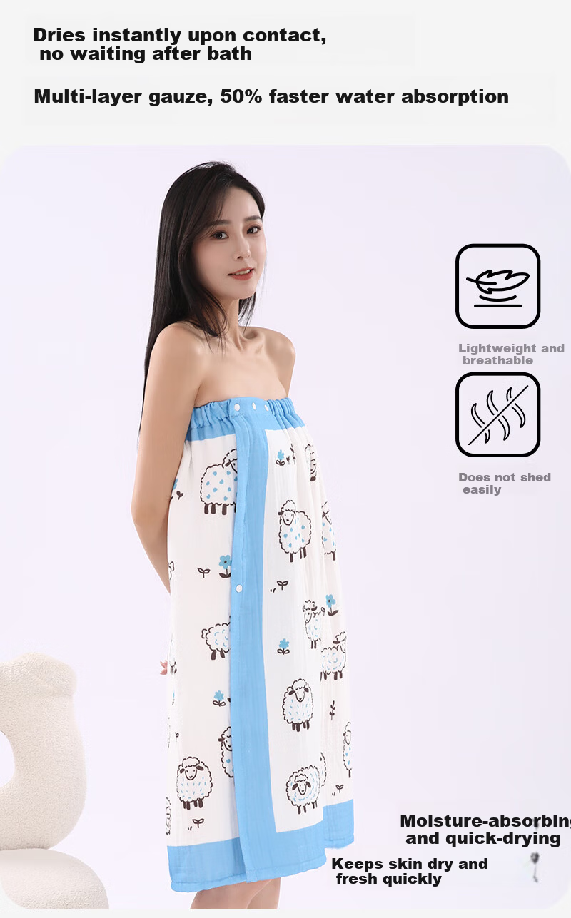 Bamboo 100% Cotton 4-Layer Gauze Women's Bath Skirt 7A Antibacterial Absorbent Breathable Adult Tube Top Bathrobe Orange 6