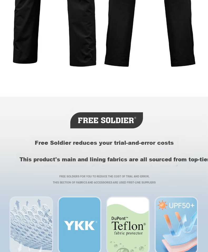 Free Soldier Peak Quick-Dry Pants Teflon Three-Protection Spring Summer Breathable Scratch-Resistant Durable Sun Protection UPF50+ Black 34W/30L 23