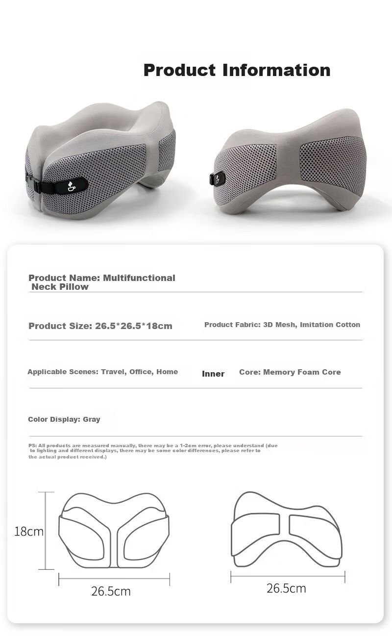 Yuzhaolin U-Shaped Travel Neck Pillow Cervical Pillow for Neck Support Car Headrest Office Nap Cushion 10
