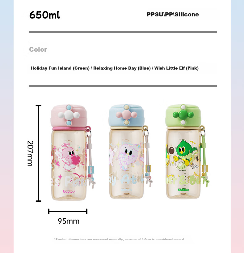 BABLOV Kids Portable Large Capacity Tritan Water Bottle Kindergarten Student Straw Training Cup 20