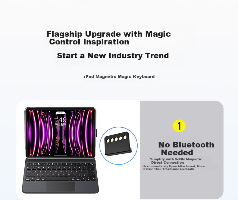 B.O.W Hangshi HA354 2025 New iPad Magic Keyboard for 9th Gen, Compatible with Apple Air 5/4, Magnetic Floating Protective Case, Five-Level Backlight Integrated, Black 3