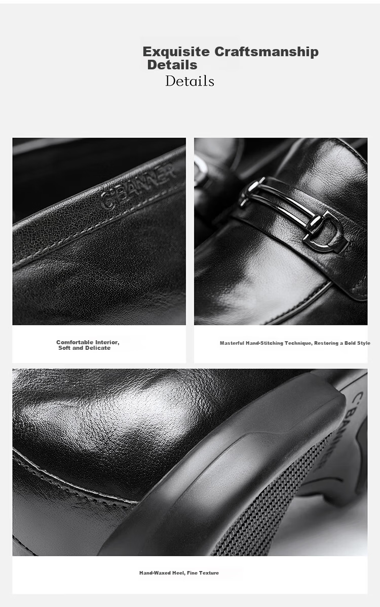 Qianbudu Genuine Leather Men's Shoes Spring Autumn First Layer Cowhide Slip-On Business Casual Loafers Black 42 9