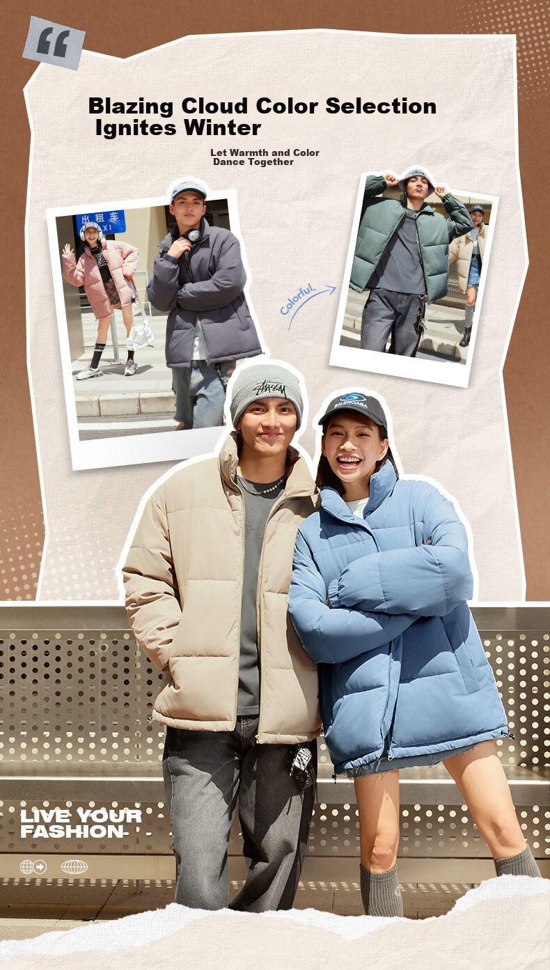 JEANSWEST LIFE Men's Fleece-Lined Stand Collar Cotton Jacket Winter Windproof Cold-Resistant Puffer Coat Loose Warm Student Campus Cotton-Padded Jacket 4