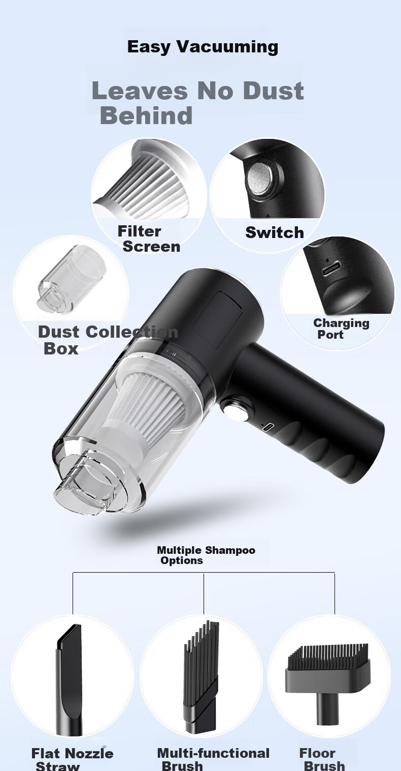 YOMO Car Vacuum Cleaner High Power Wireless Handheld Portable Small Car Home Vacuum F6001 14