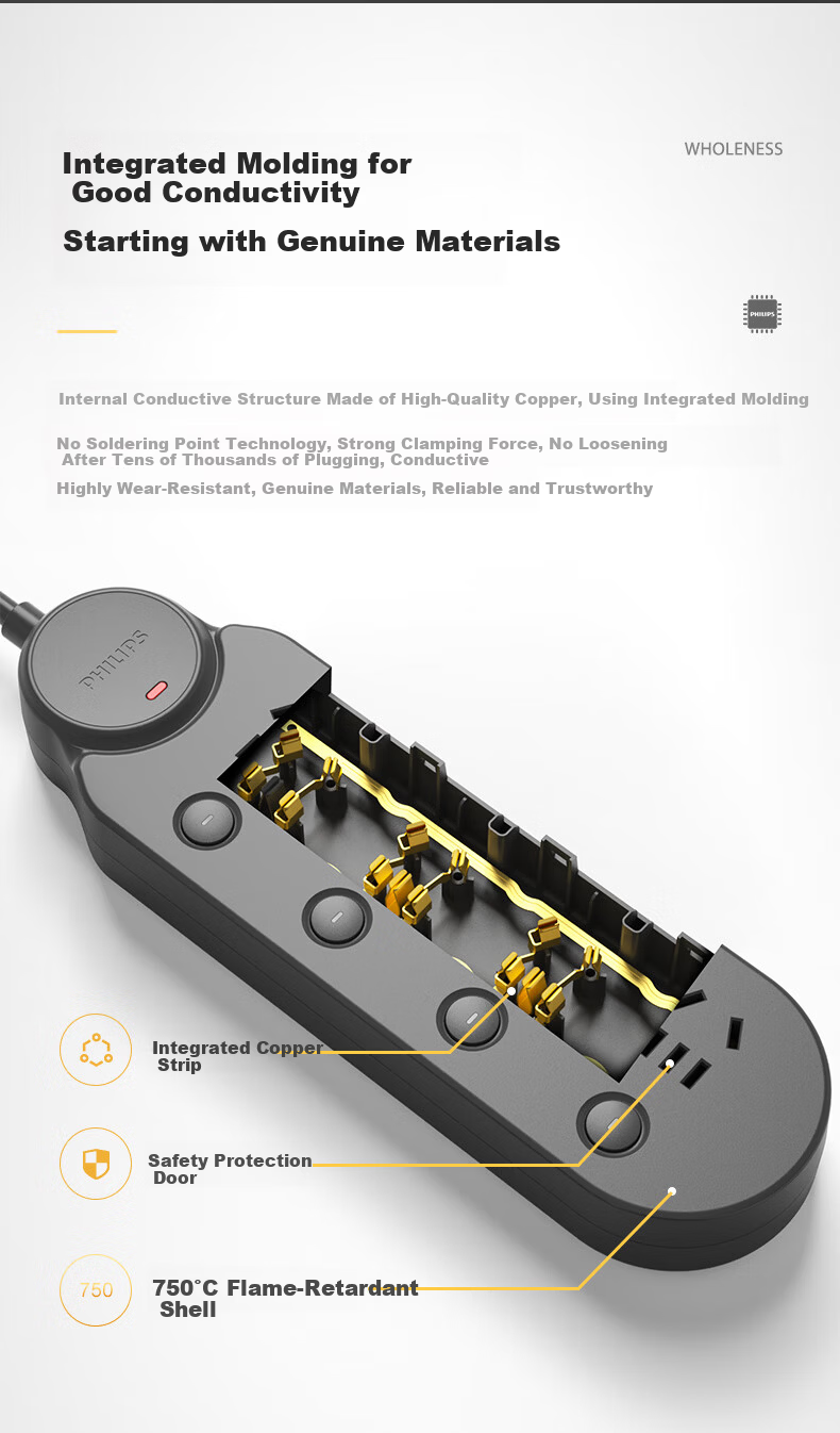 PHILIPS Surge Protector Power Strip 4 Outlets with Individual Switches 3m Cable Overload Protection Extension Cord Socket 10