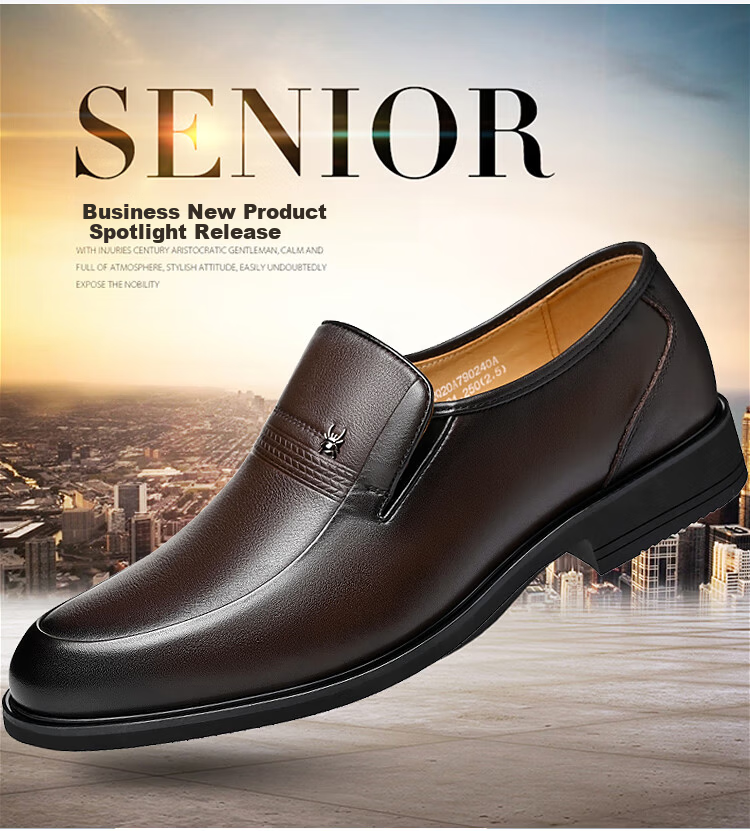 SPIDER KING Men's British Style Breathable Slip-On Business Dress Shoes First Layer Cowhide Low-Cut Middle-Aged and Elderly Dad Shoes 790240A Black Size 40 2