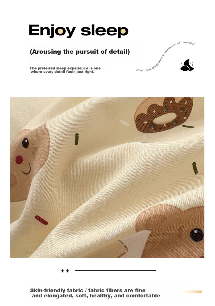 Aiwei A-Class Washed Cotton Four-Piece Set 1.5/1.8m Double Bed Sheet Pillowcase Duvet Cover 200x230cm Butter Bear 7