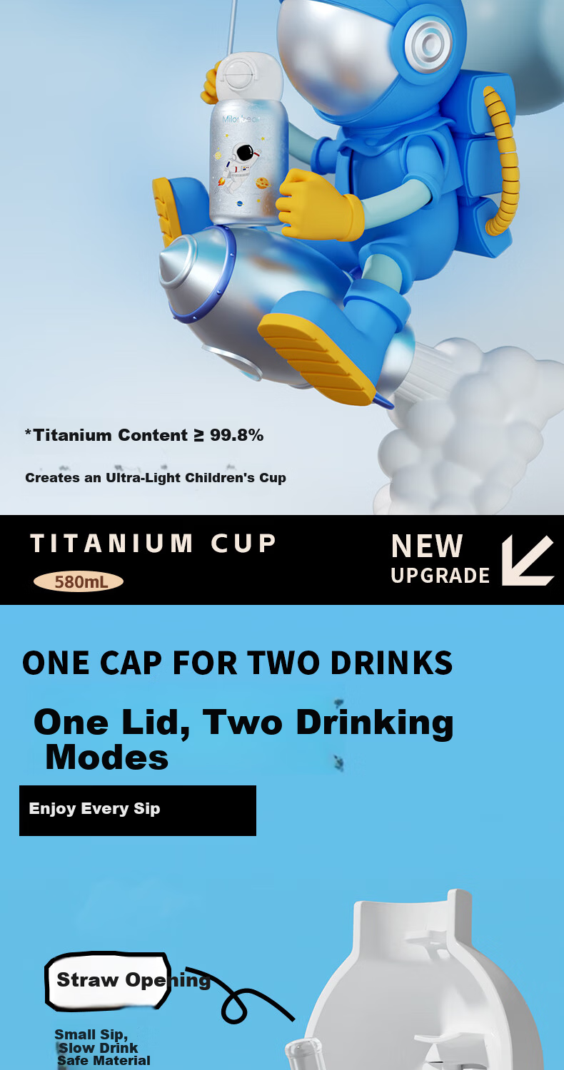 Milun Bear Pure Titanium Children's Insulated Water Bottle Large Capacity Thermos Kids Boys Girls Birthday New Year Gift 6