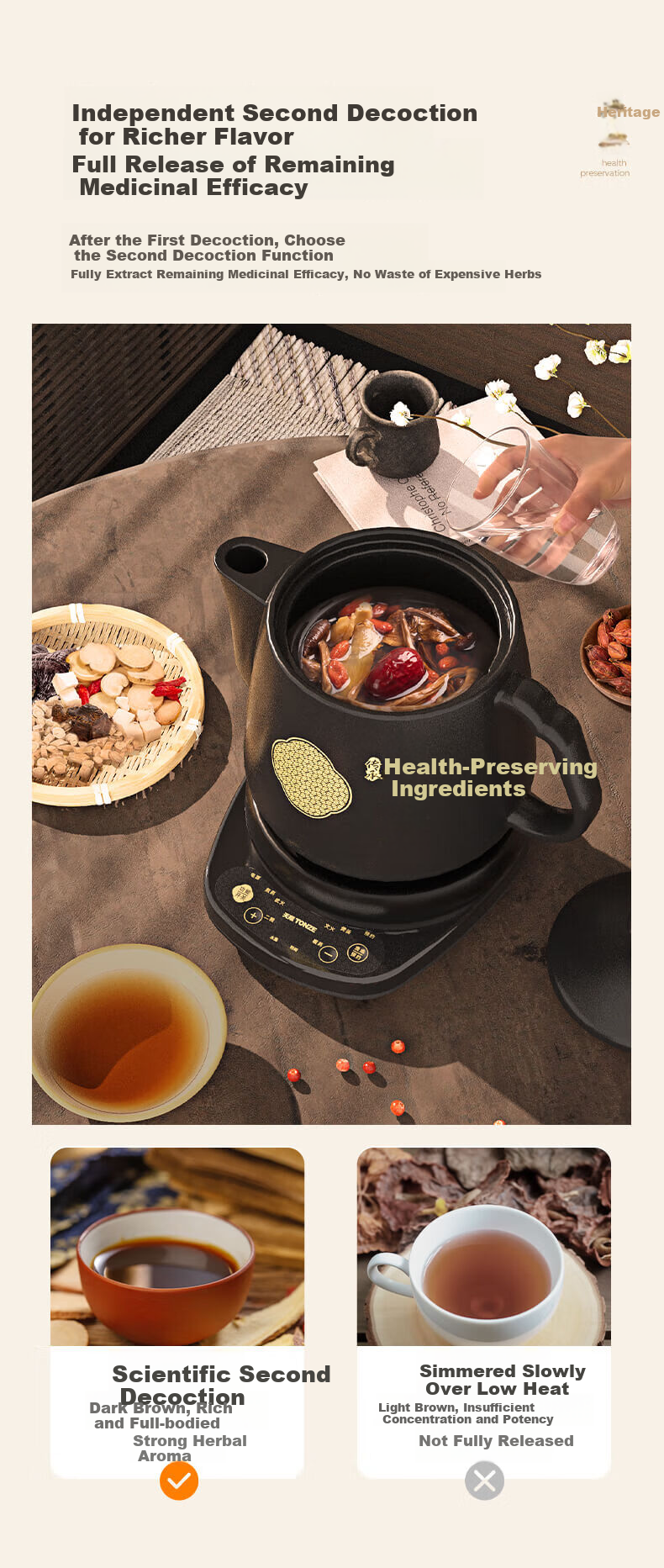 TONZE Herbal Medicine Cooker Electric Ceramic Decoction Pot 3L Large Capacity Smart Split Automatic Traditional Chinese Medicine Stewing Pot BJHD23A30FAW 7