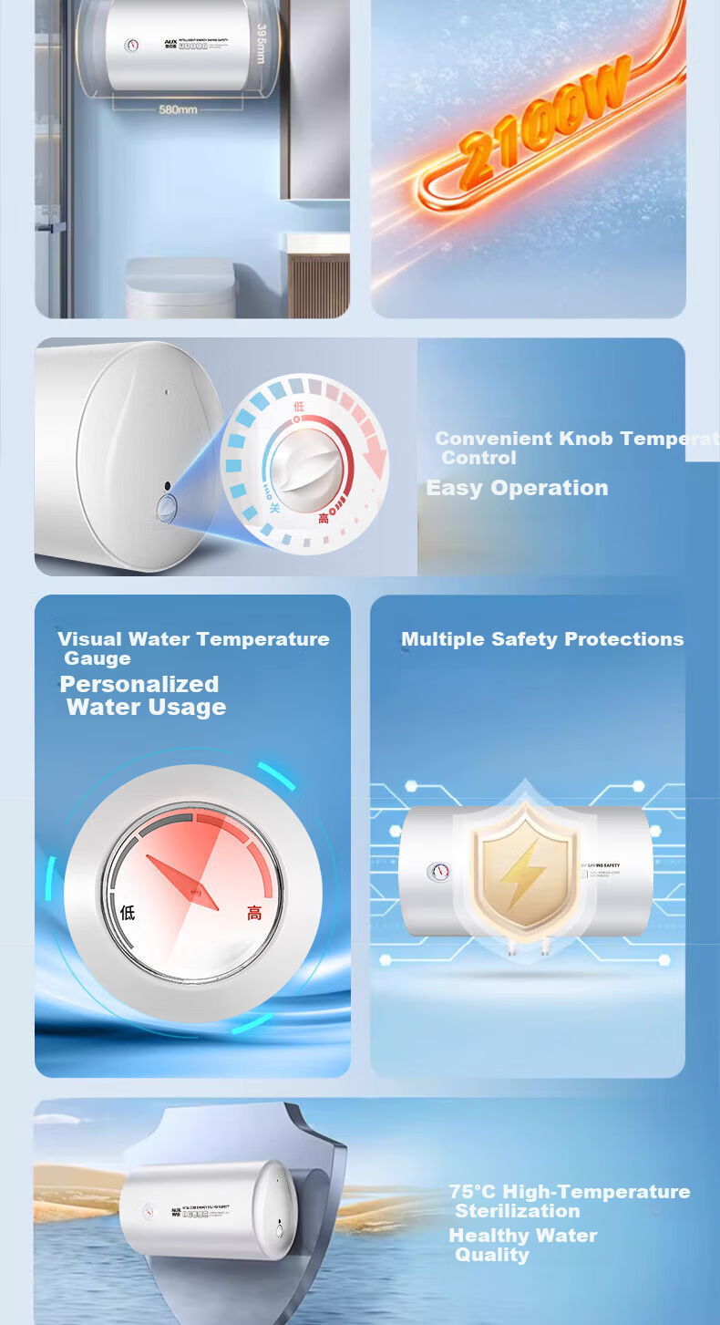 AUX 60-Liter Electric Water Heater, Storage Tank Round Barrel, 2100W Rapid Heating, Insulation, Household Kitchen Bathroom Large Water Capacity Safe Bathing MOX-60Y39H [Subsidies] 2