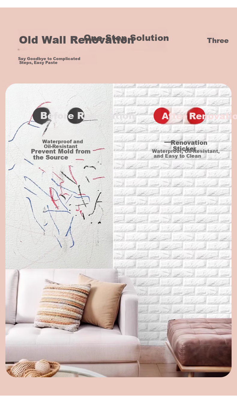 Cuttlefish Anti-Collision Wall Sticker Thickened 70x70cm 3-Pack Waterproof Tatami Soft Wall Panel for Bedside Wall Protection 4