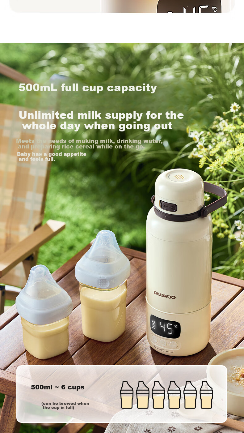 DAEWOO Wireless Portable Milk Formula Maker, Boiling Water Constant Temperature Kettle, Baby Formula Cup, Constant Temperature Cup, Children's Insulated Cup 21