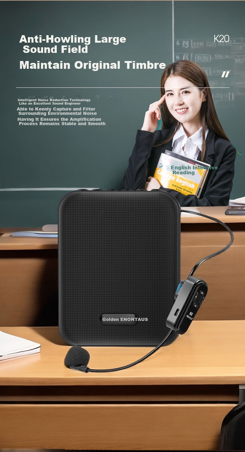 Jinzheng K10 Mini Bee Amplifier Teacher Teaching Dedicated Anti-Howling Wireless Lapel Microphone High Power Tour Guide Outdoor Portable Speaker Bluetooth Speaker Black 4